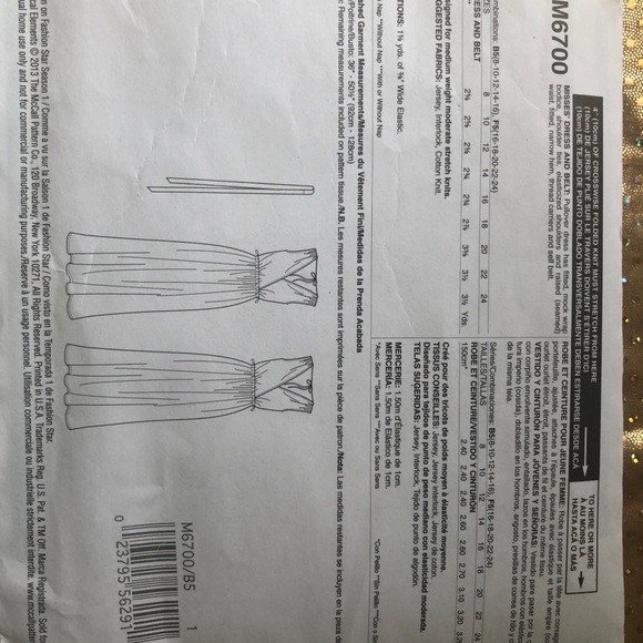 McCalls M6700. Sewing Pattern - Picture 2 of 2